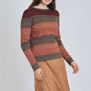 Yal New York Rust Stripes In Harmony Crew Neck Sweater New